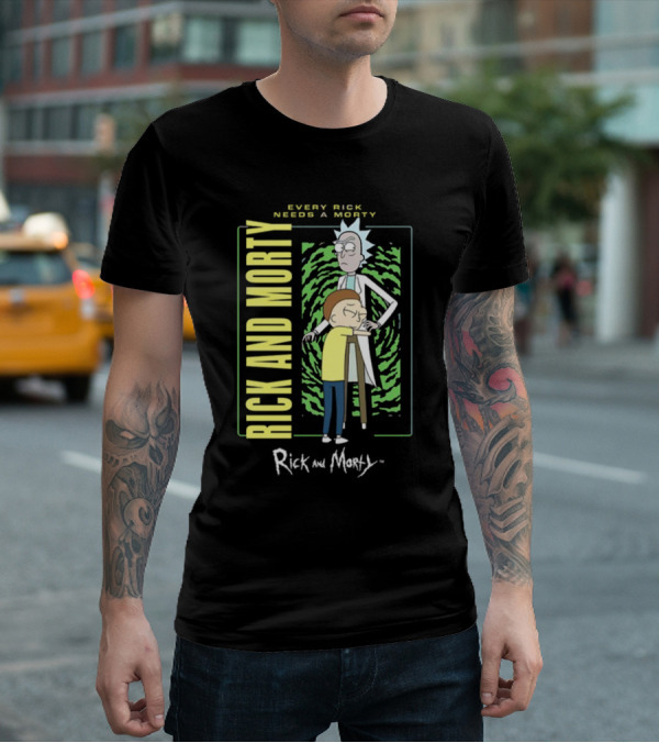 Every Rick Needs A Morty Rick And Morty Portal Green Background Duo T-Shirt