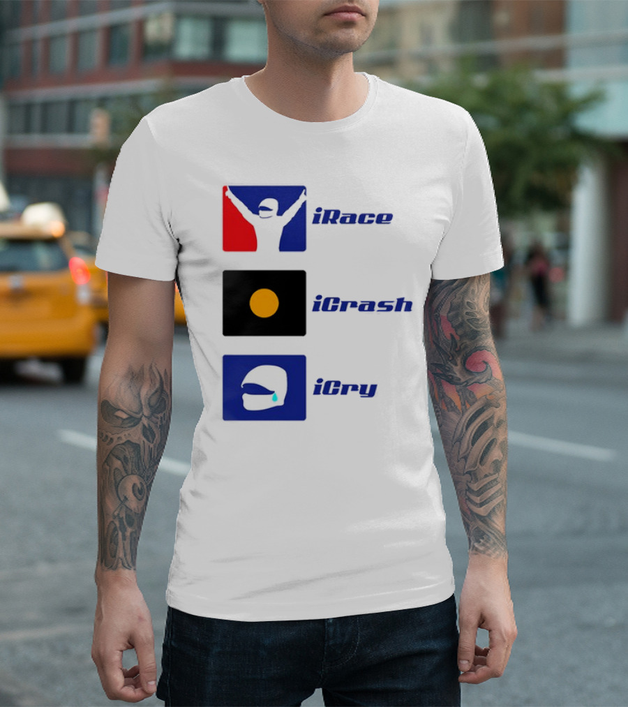 Basic Ollie IRace ICrash ICry Racing Icons And Emojis T-Shirt