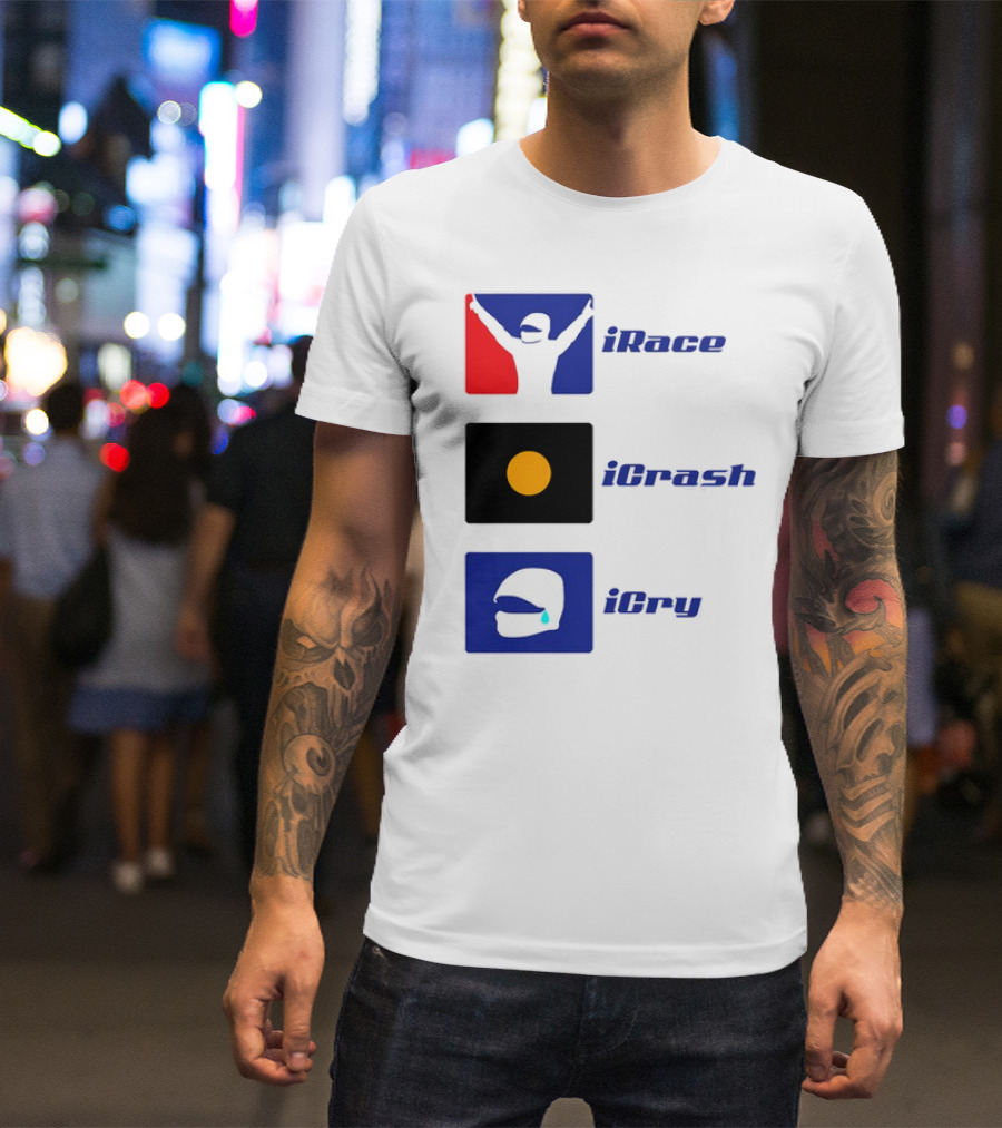 Basic Ollie IRace ICrash ICry Racing Icons And Emojis T-Shirt