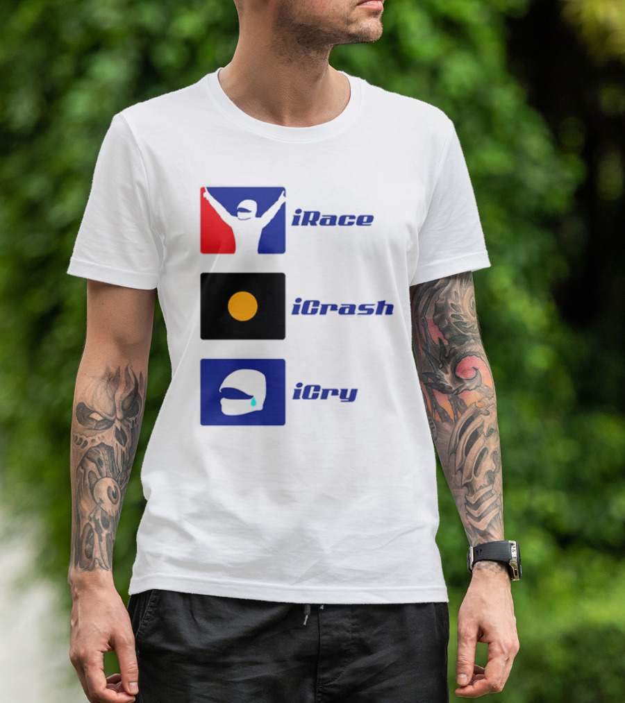 Basic Ollie IRace ICrash ICry Racing Icons And Emojis T-Shirt