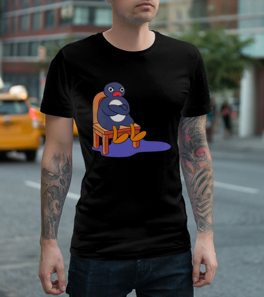 Everything Is Dumb And I Wanna Go Home Grumpy Penguin Sitting On Chair T-Shirt