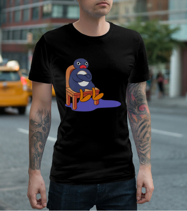 Everything Is Dumb And I Wanna Go Home Grumpy Penguin Sitting On Chair T-Shirt