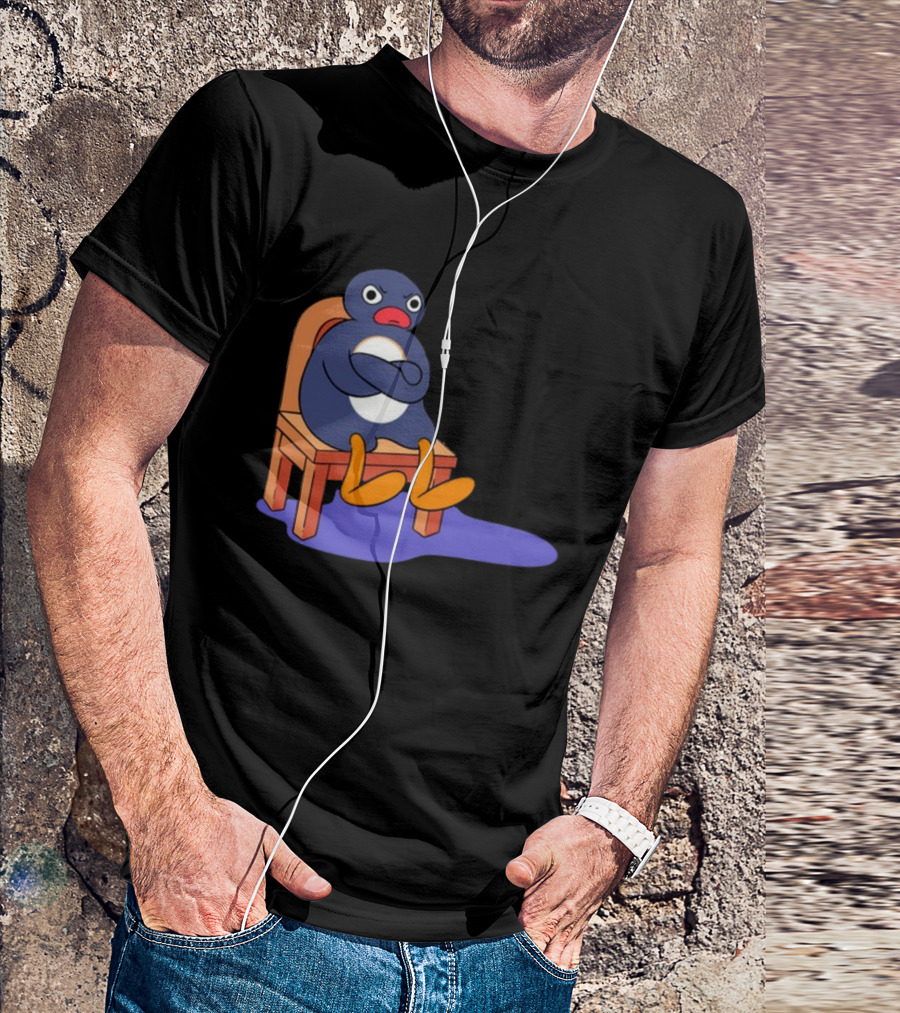 Everything Is Dumb And I Wanna Go Home Grumpy Penguin Sitting On Chair T-Shirt