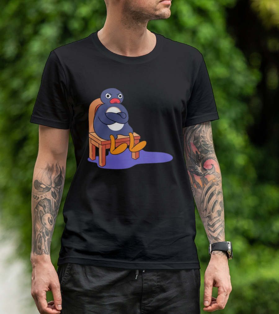 Everything Is Dumb And I Wanna Go Home Grumpy Penguin Sitting On Chair T-Shirt