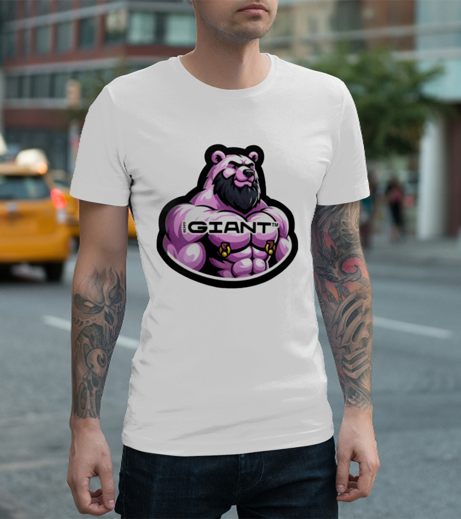 Giant Beard Bear Muscle Pink T-Shirt