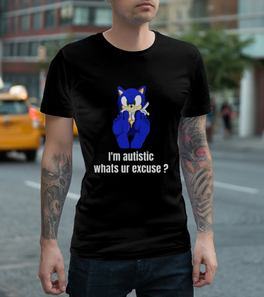 I'm Autistic Whats Ur Excuse Blue Cartoon Character Sitting T-Shirt