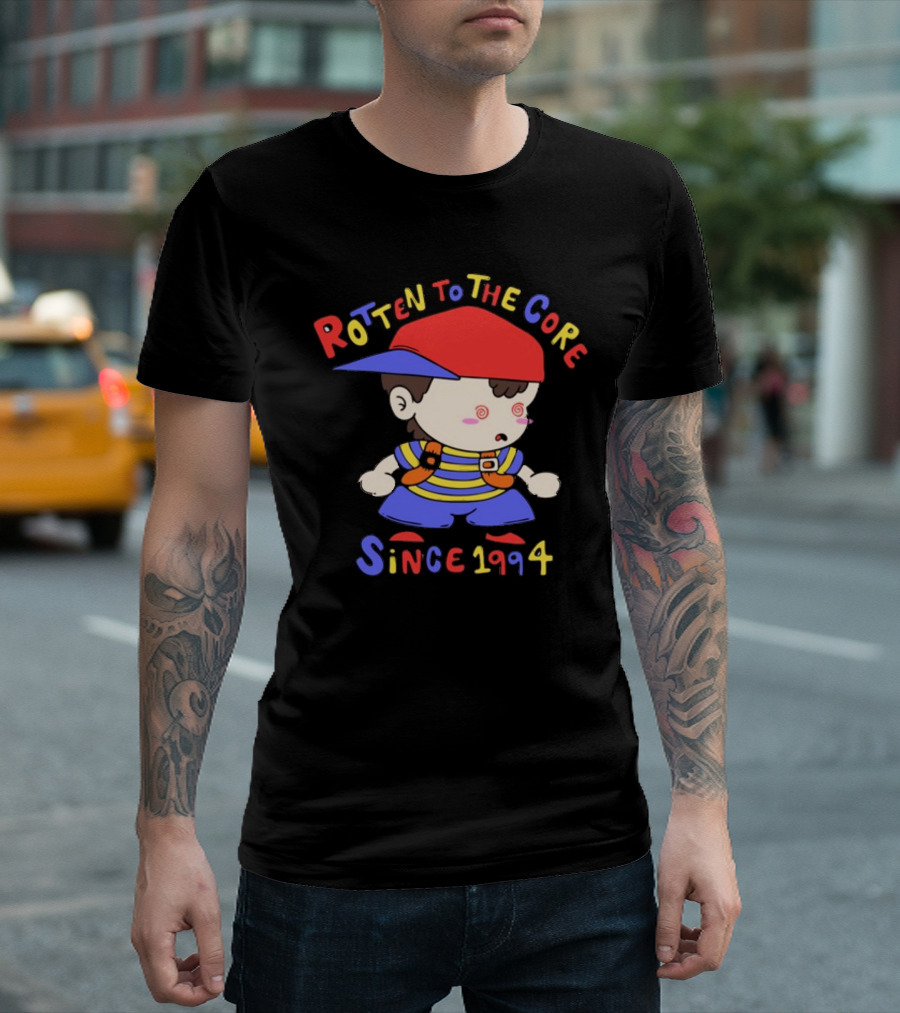 Rotten To The Core Since 1994 Striped Shirt Red Cap Backpack Spirals T-Shirt