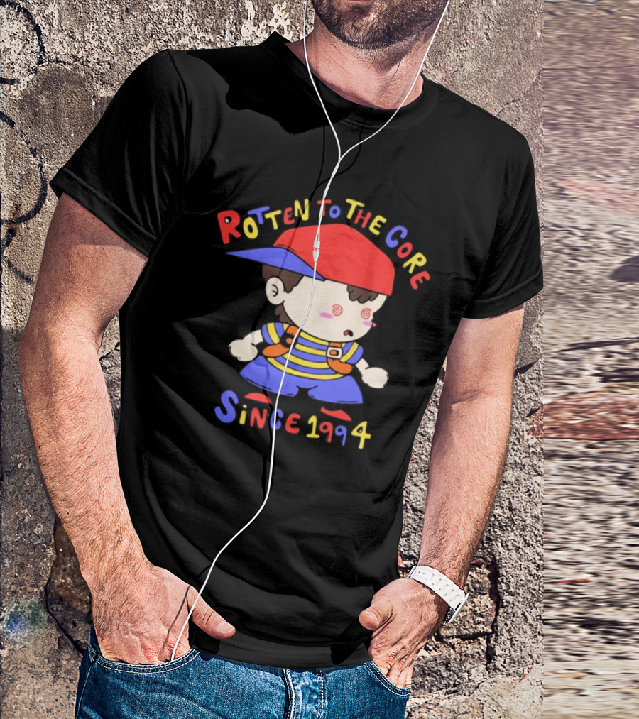 Rotten To The Core Since 1994 Striped Shirt Red Cap Backpack Spirals T-Shirt