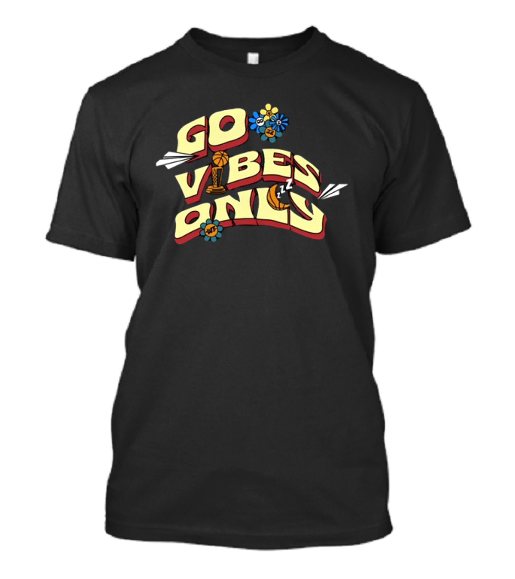 Warriorstalk Go Vibes Only Basketball Trophy Flowers Moon Clouds T-Shirt