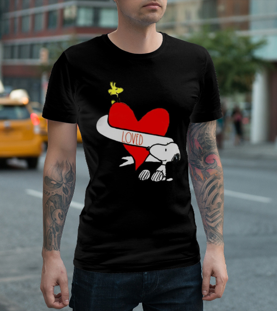 Rae Dunn X Peanuts Loved Snoopy Woodstock Red Heart T-Shirt