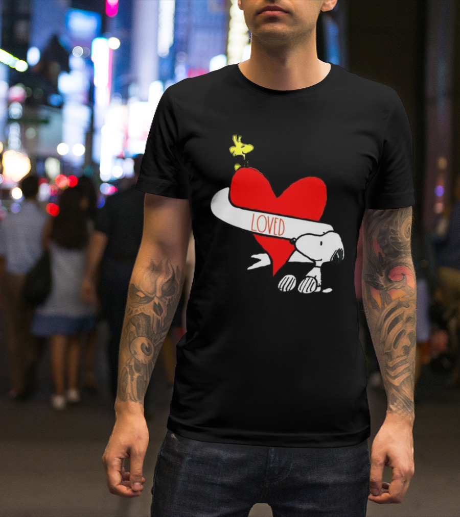 Rae Dunn X Peanuts Loved Snoopy Woodstock Red Heart T-Shirt
