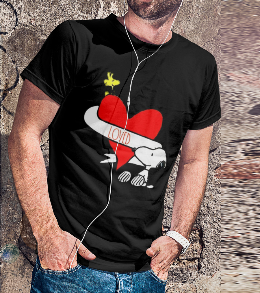 Rae Dunn X Peanuts Loved Snoopy Woodstock Red Heart T-Shirt