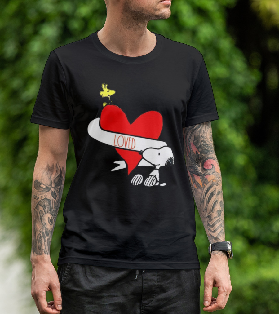 Rae Dunn X Peanuts Loved Snoopy Woodstock Red Heart T-Shirt