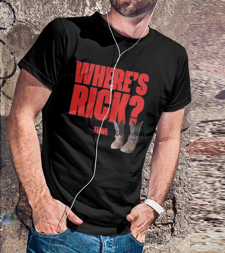 WHERE'S RICK TOWL Cowboy Boots Mystery T-Shirt