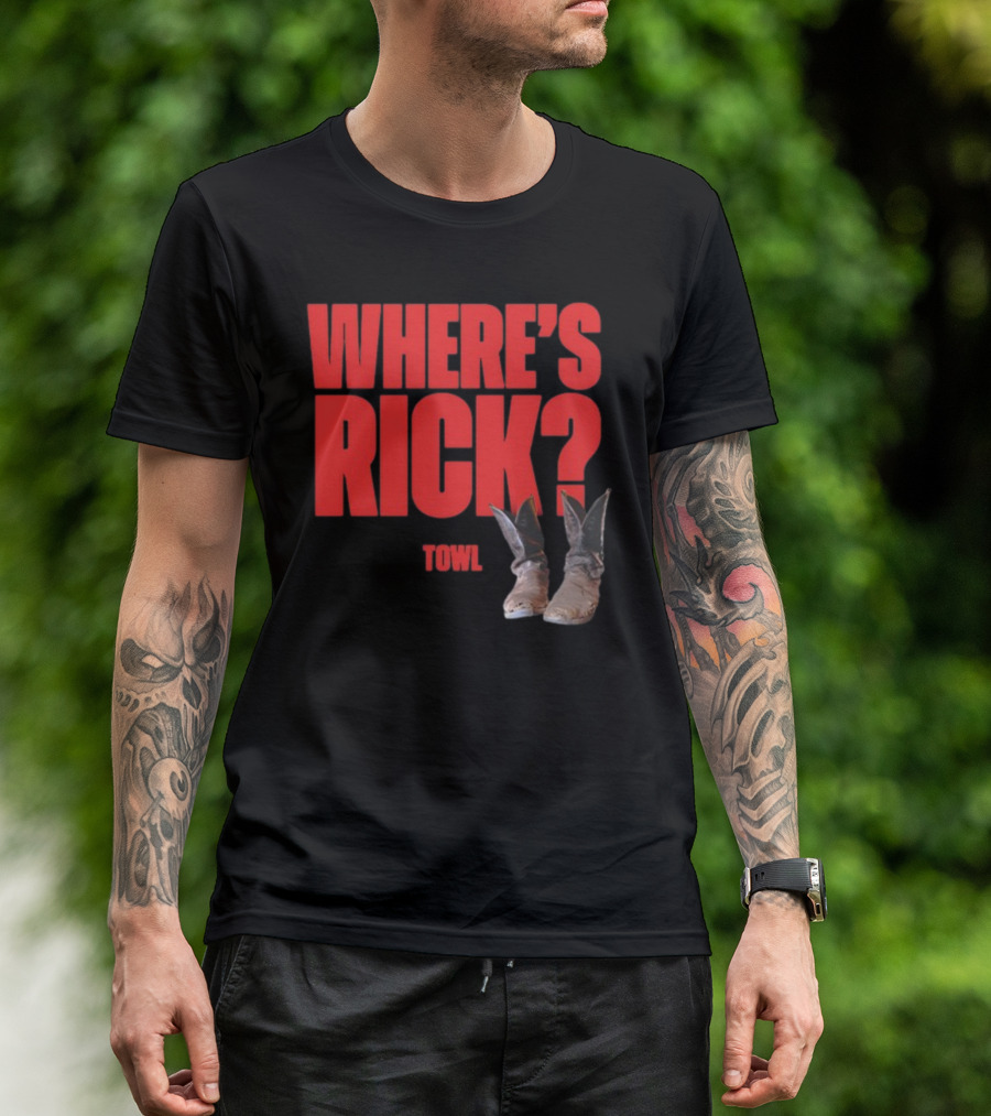 WHERE'S RICK TOWL Cowboy Boots Mystery T-Shirt