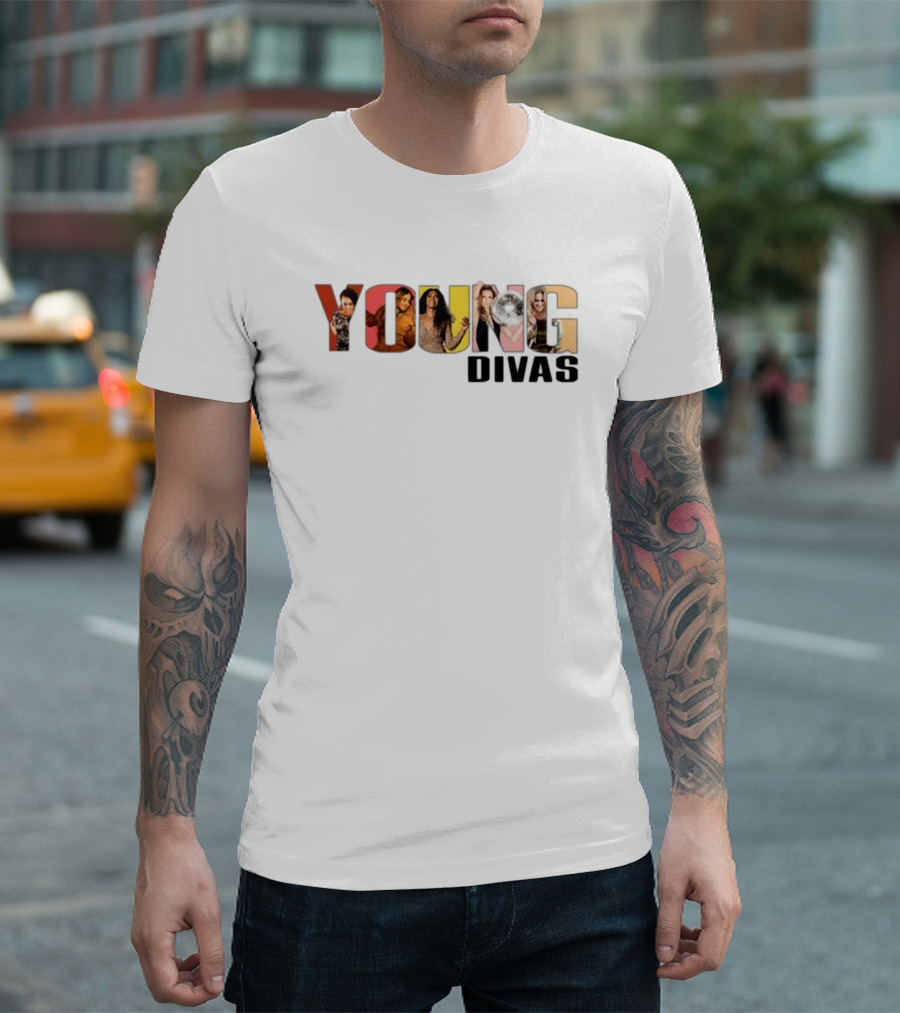 YOUNG DIVAS Photomontage Letters T-Shirt