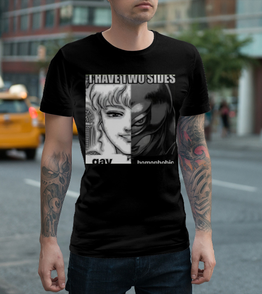 I Have Two Sides Gay Homophobic Manga Character Split Face T-Shirt