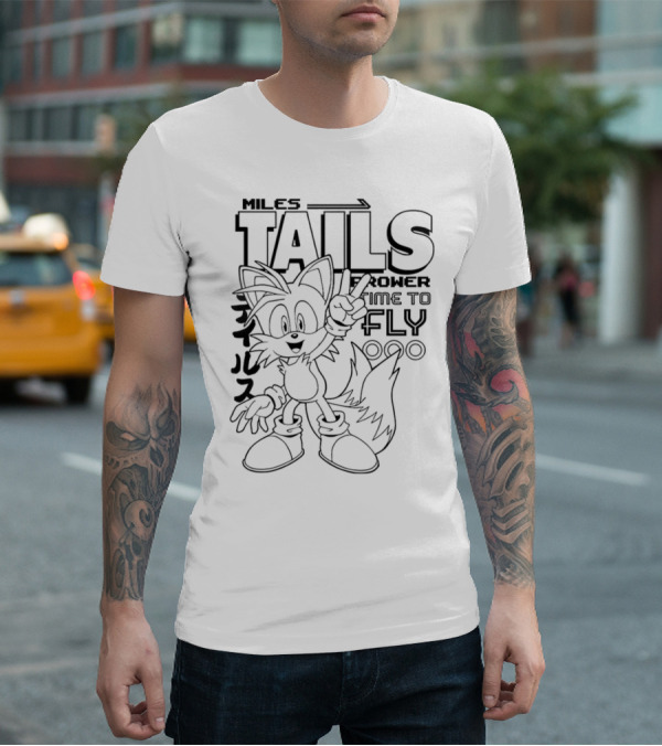 Miles Tails Prower Time To Fly Japanese Text T-Shirt