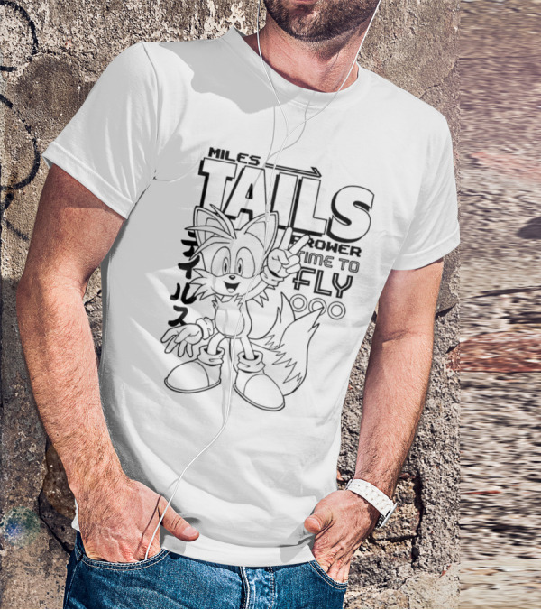 Miles Tails Prower Time To Fly Japanese Text T-Shirt