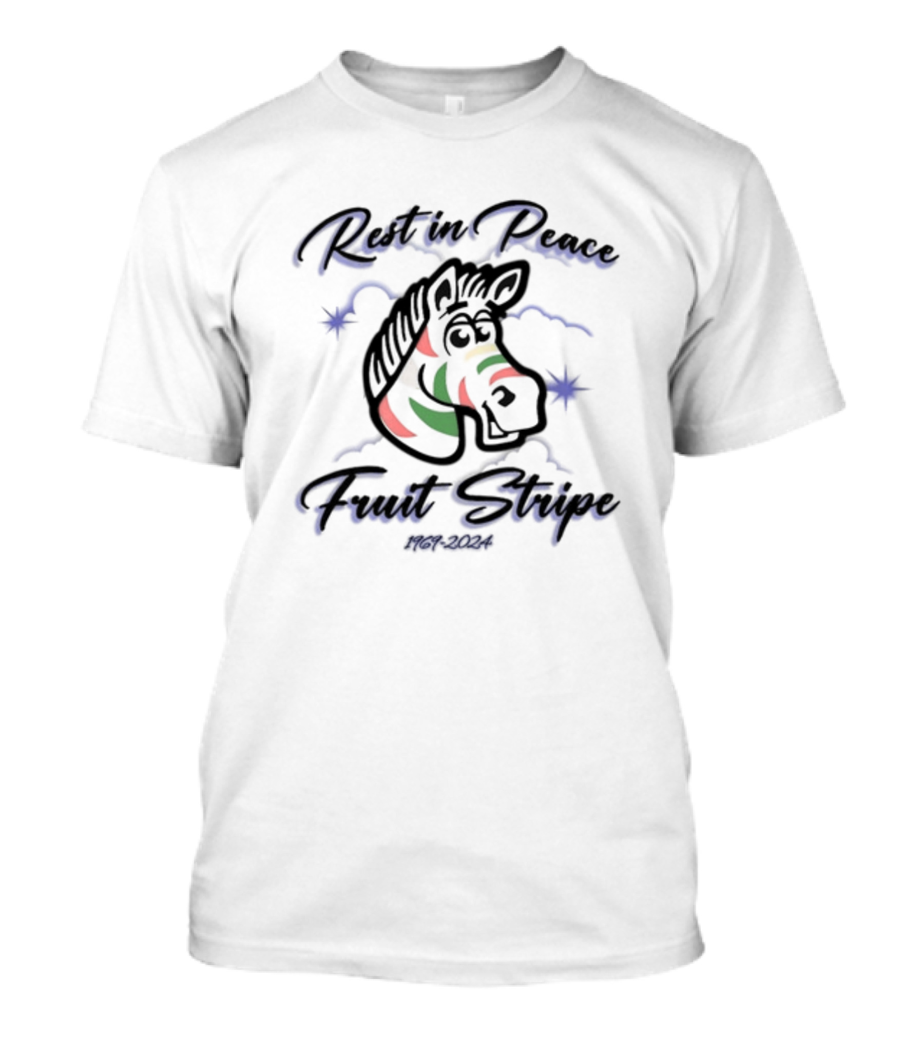 Rest In Peace Fruit Stripe 1967-2024 Shitheadsteve T-Shirt