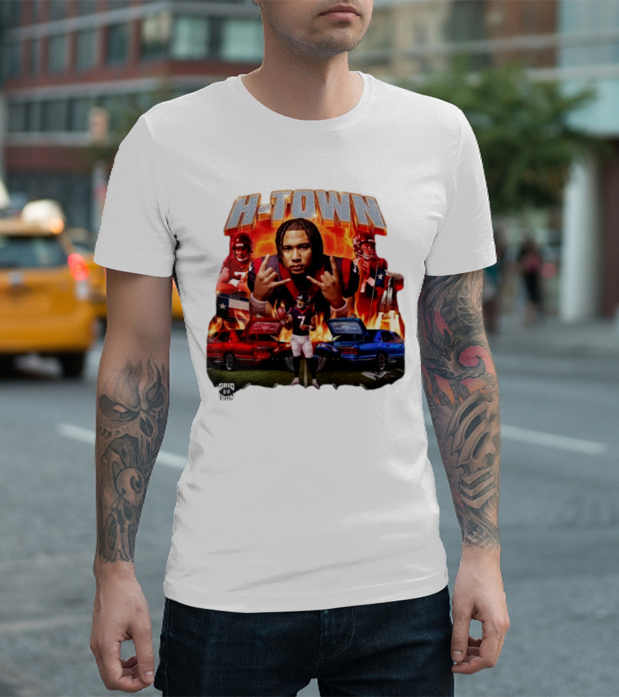 H-Town CJ Stroud Football Grid Iron Texas Pride Flames T-Shirt