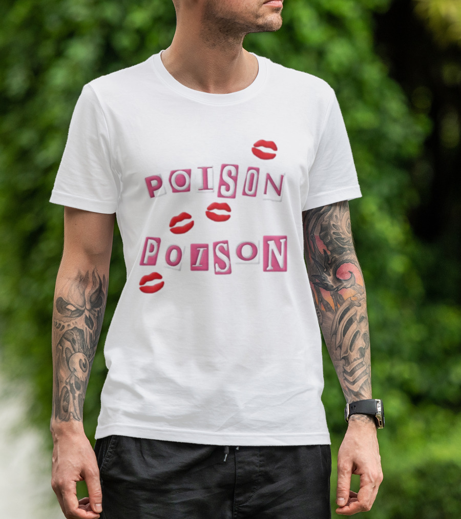 POISON POISON Red Lips Text Blocks T-Shirt