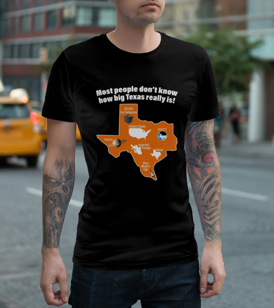 Funny Texas Map with Saturn Elon Musk's Ego and Car Batteries T-Shirt