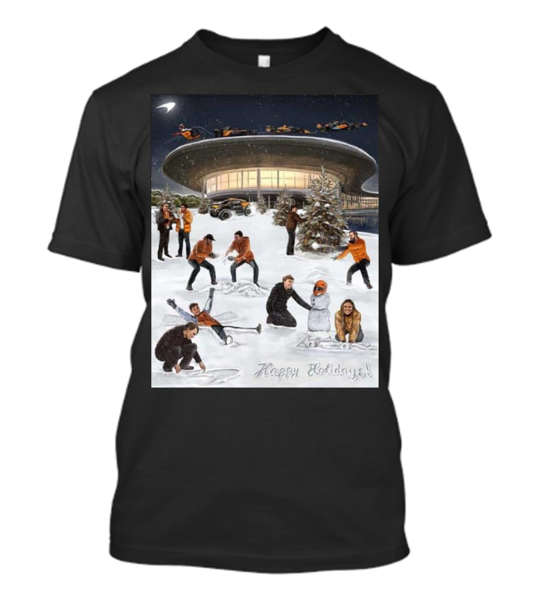 Merry Christmas Happy Holidays McLaren Racing Team Snowy T-Shirt