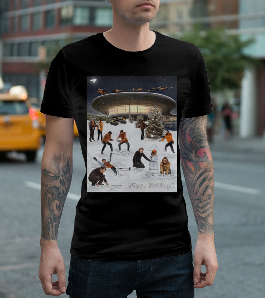 Merry Christmas Happy Holidays McLaren Racing Team Snowy T-Shirt