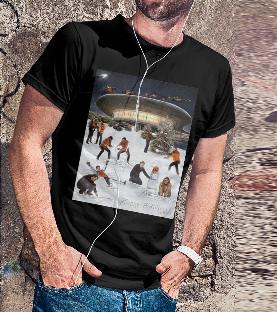 Merry Christmas Happy Holidays McLaren Racing Team Snowy T-Shirt