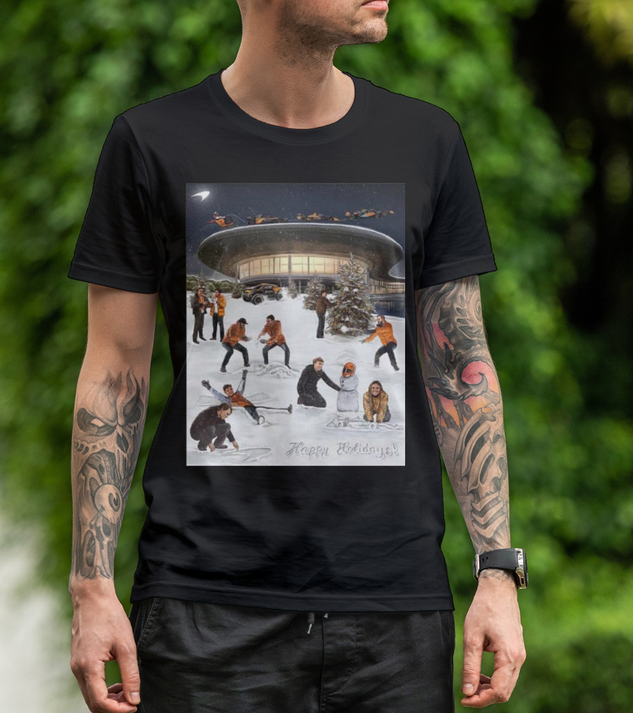 Merry Christmas Happy Holidays McLaren Racing Team Snowy T-Shirt
