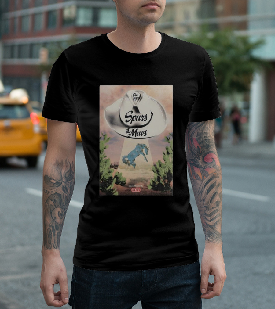 Dec 23 Spurs at Mavs Presented by H-E-B Cowboy Hat and Cactus Scene T-Shirt