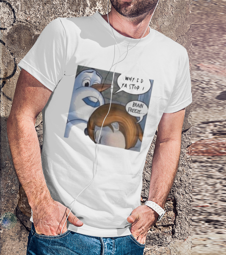 Why Did Ya Stop Brain Freeze Snowman And Girl Cartoon T-Shirt