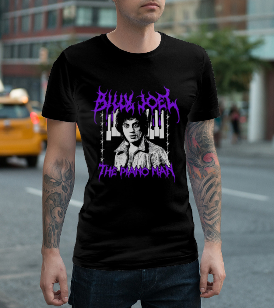Billy Joel The Piano Man Purple Lettering Piano Keys T-Shirt