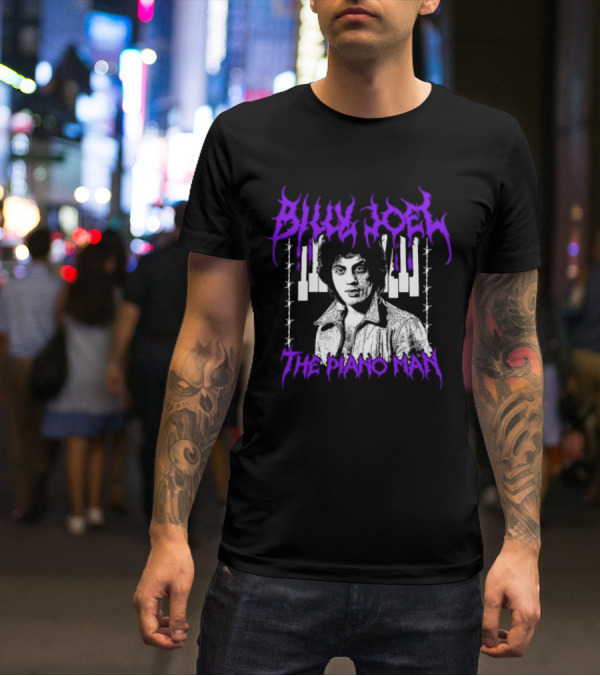 Billy Joel The Piano Man Purple Lettering Piano Keys T-Shirt