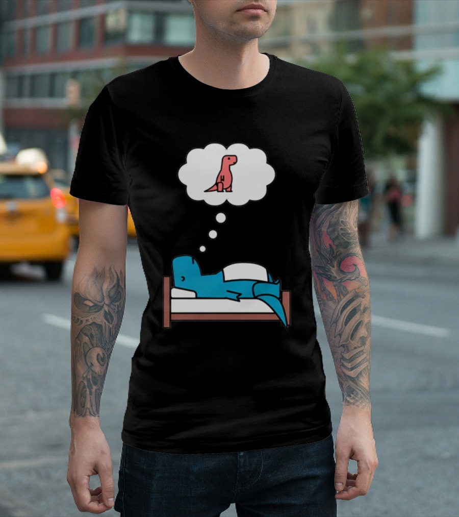 Dinosaur Dreaming BlueRex Sleeps and Imagines Red T-Rex T-Shirt