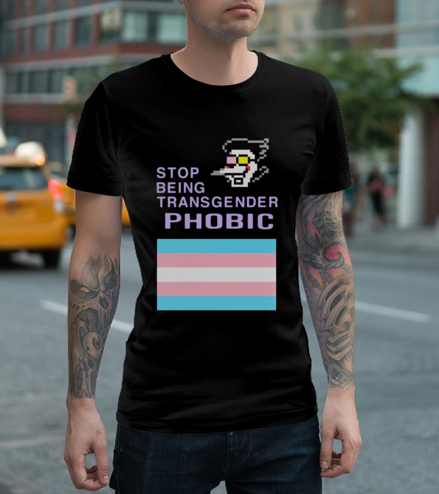 STOP BEING TRANSGENDER PHOBIC Deltarune Spamton Trans Flag T-Shirt