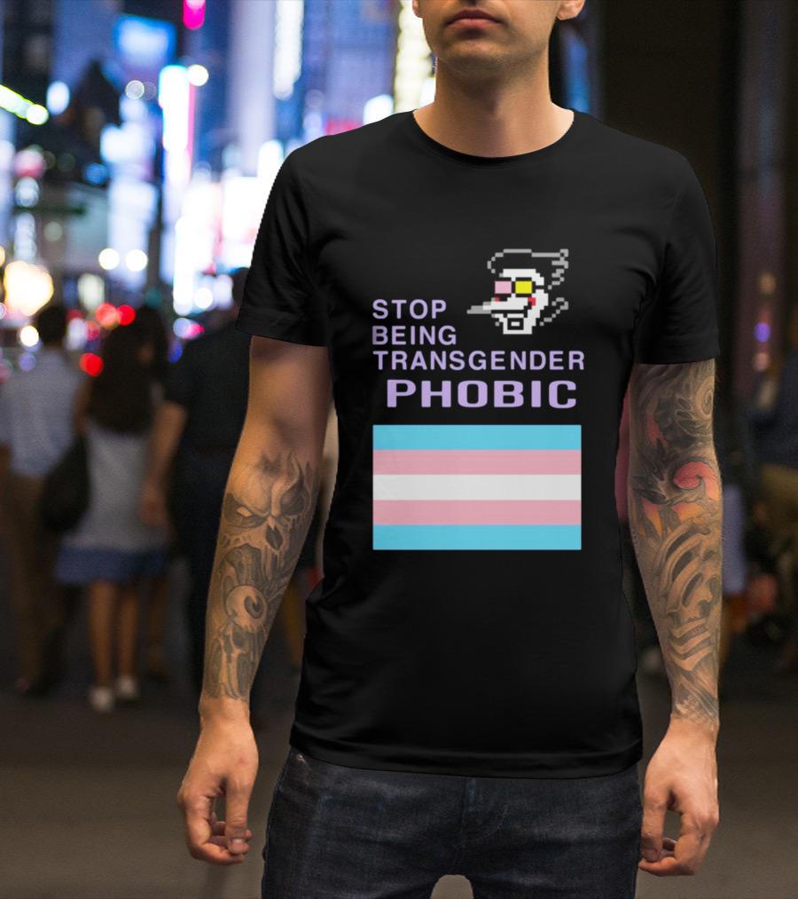 STOP BEING TRANSGENDER PHOBIC Deltarune Spamton Trans Flag T-Shirt