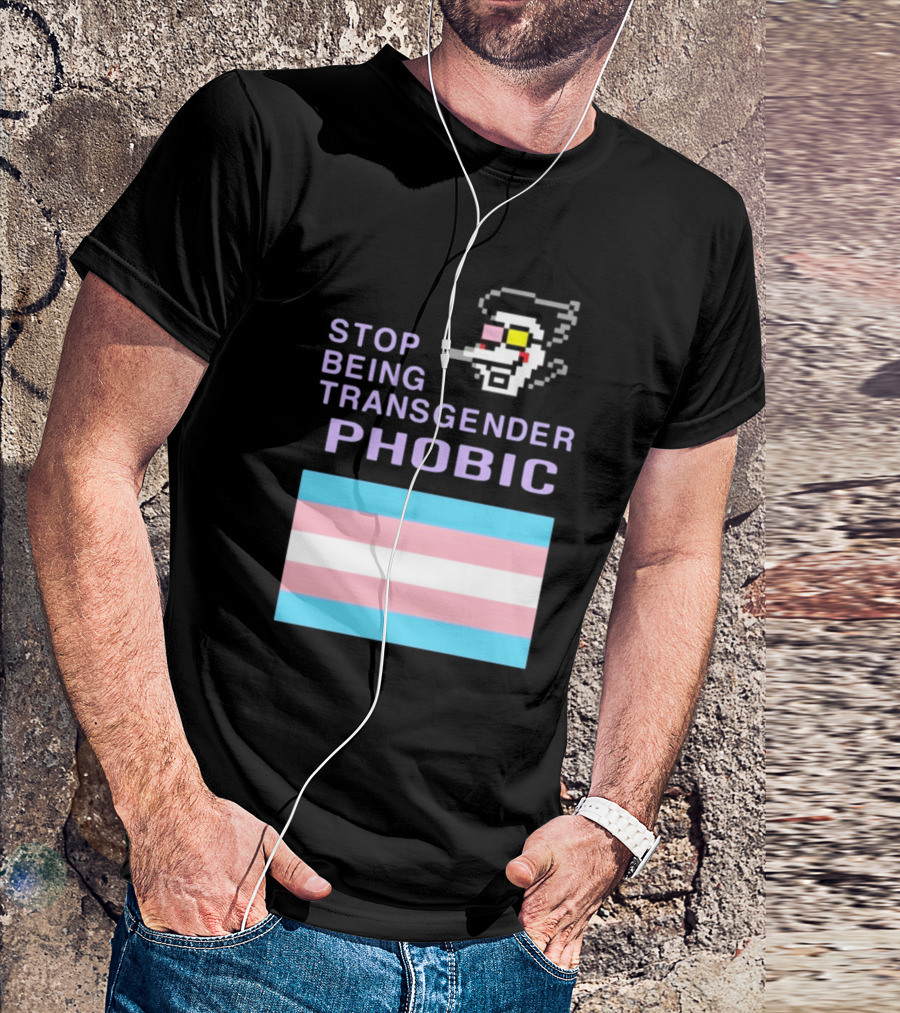 STOP BEING TRANSGENDER PHOBIC Deltarune Spamton Trans Flag T-Shirt