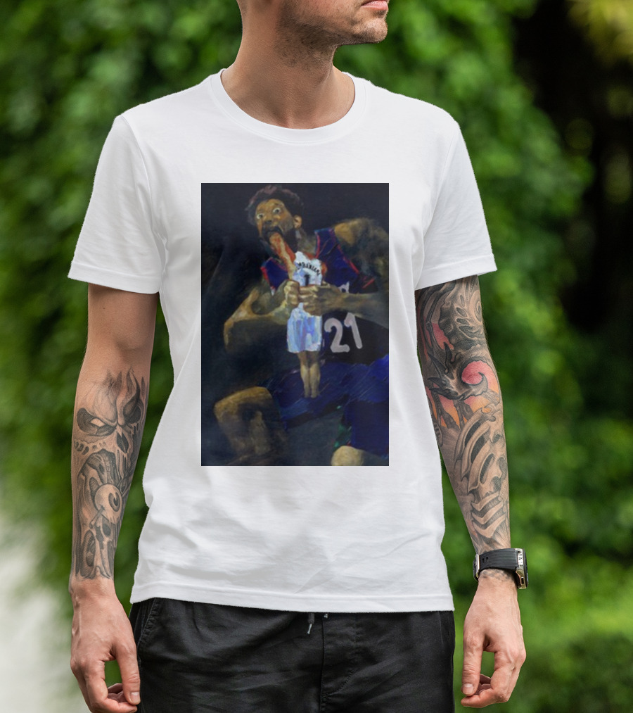 Embiid Dominates Spurs In Intense Artistic Portrayal T-Shirt