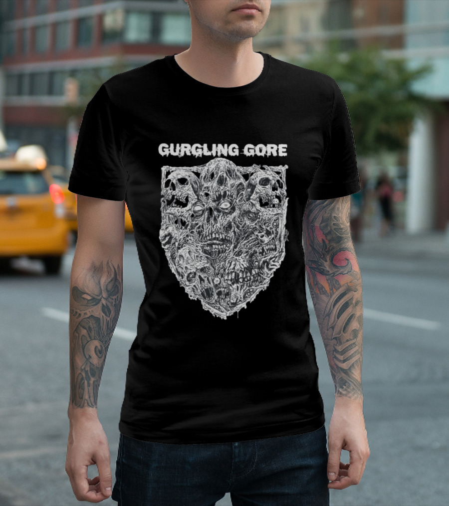 Gurgling Gore Skull Horror Shield T-Shirt