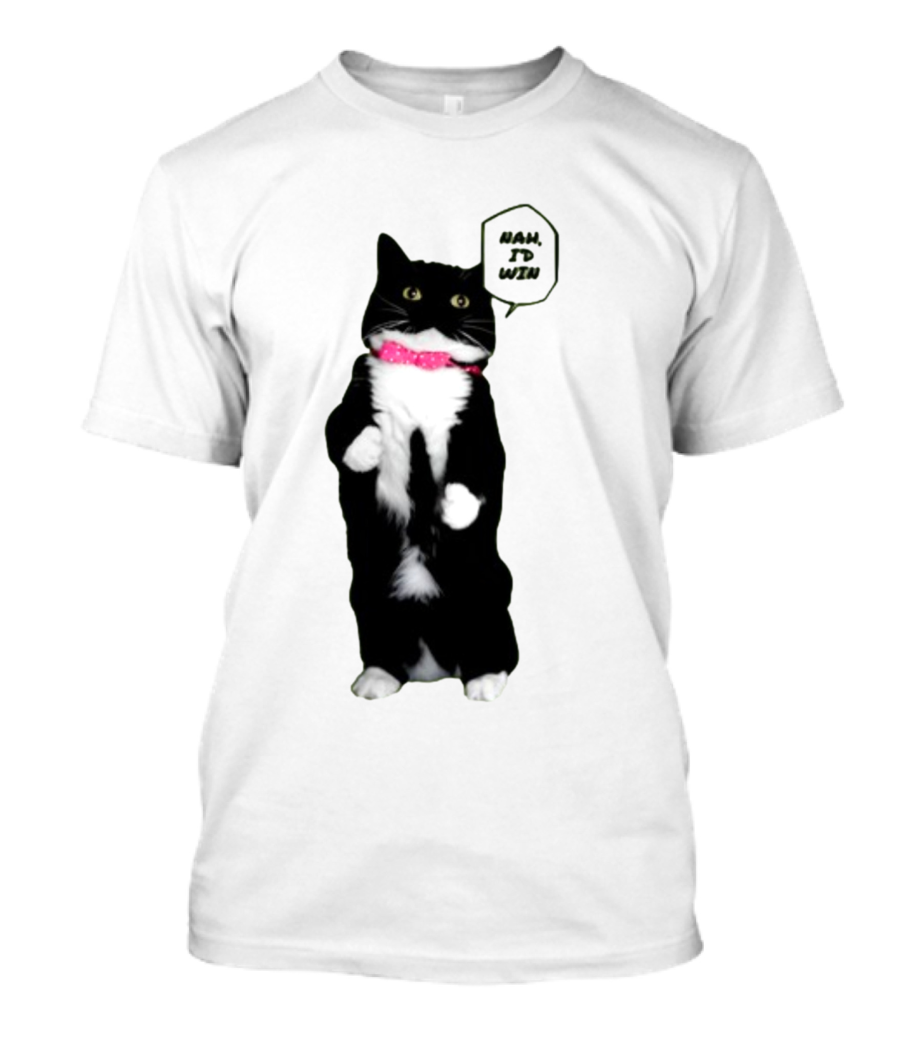 Nah I'd Win Cat Pink Collar Black And White Feline T-Shirt