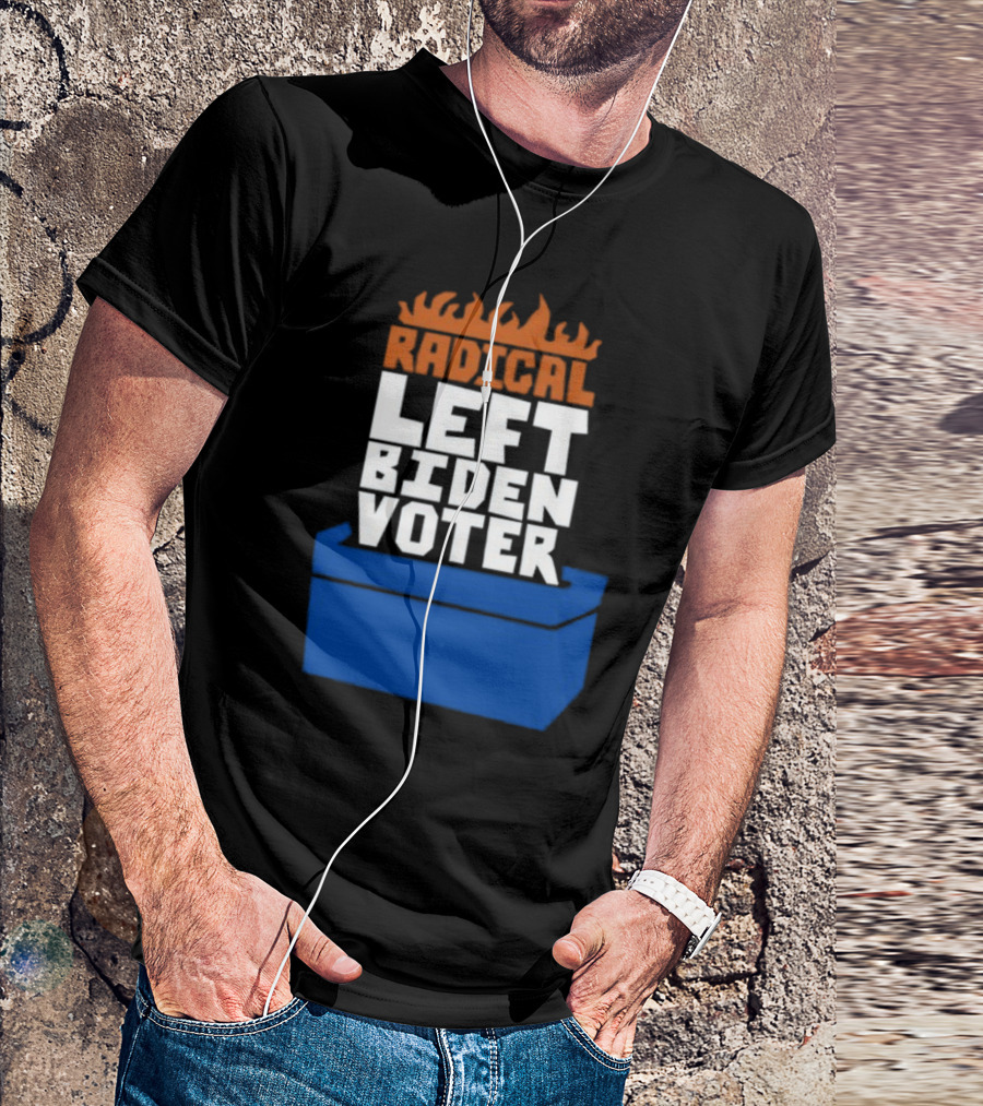 Radical Left Biden Voter New Burned Text Blue Box T-Shirt