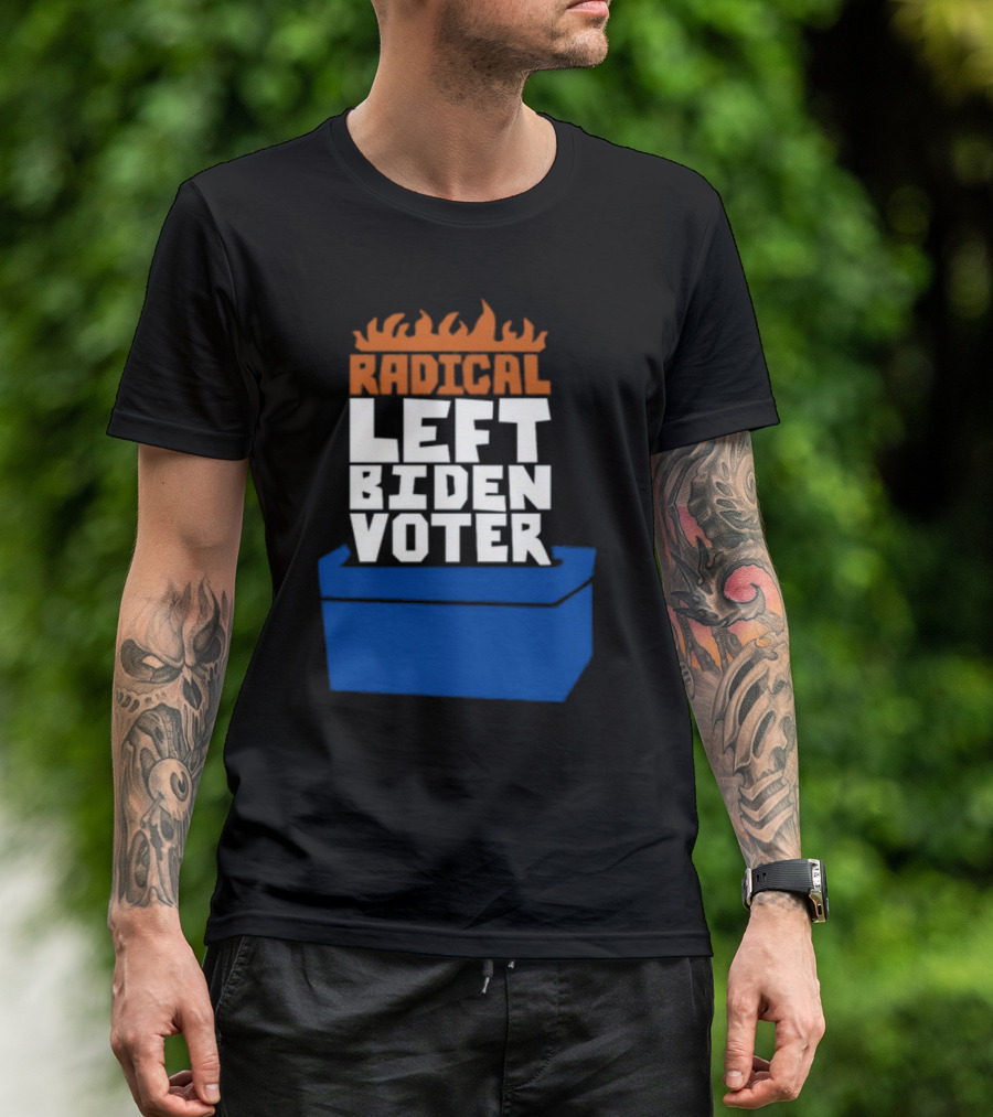 Radical Left Biden Voter New Burned Text Blue Box T-Shirt
