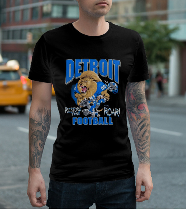 Detroit Restore The Roar Football Lion Player T-Shirt