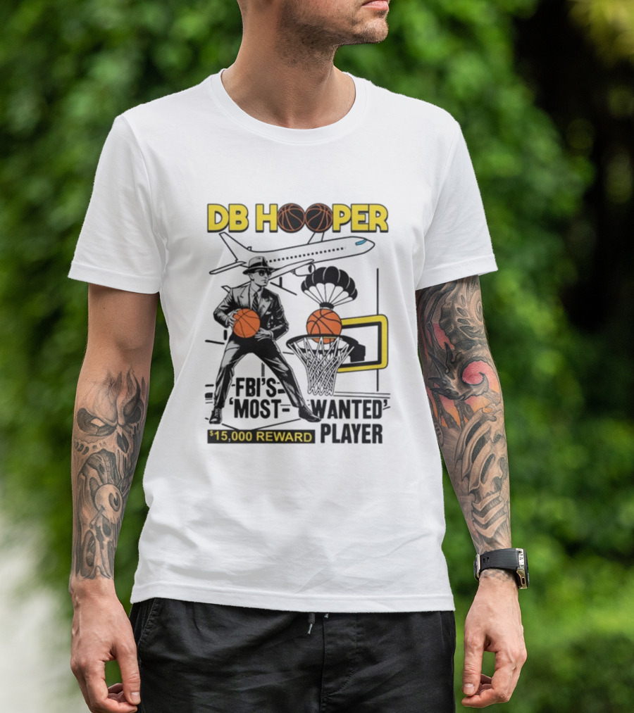 DB Hooper FBI's Most Wanted Player $15,000 Reward Basketball Airplane T-Shirt