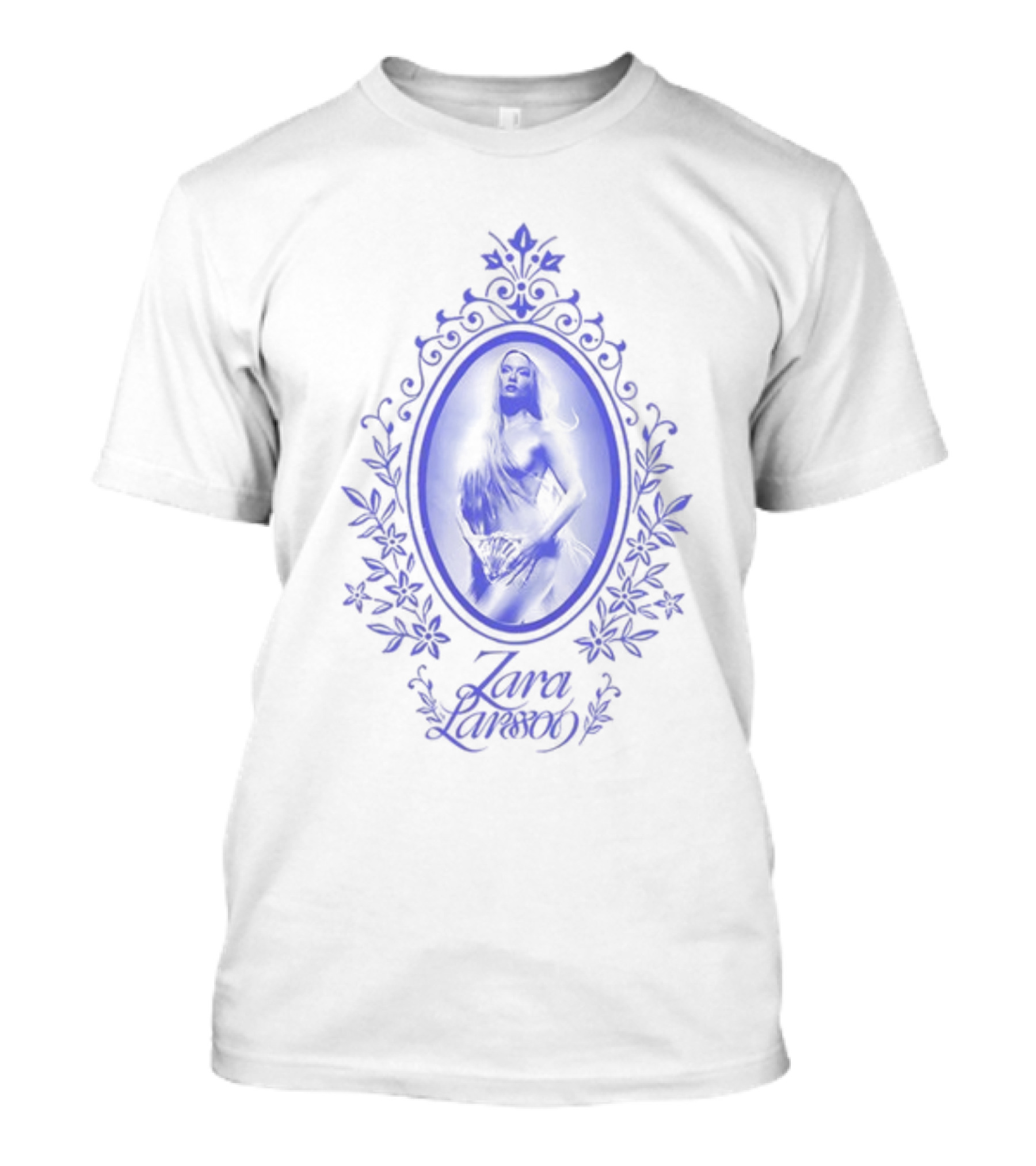 ZaraLarsson Venus Ecru Blue Gothic Floral Frame T-Shirt