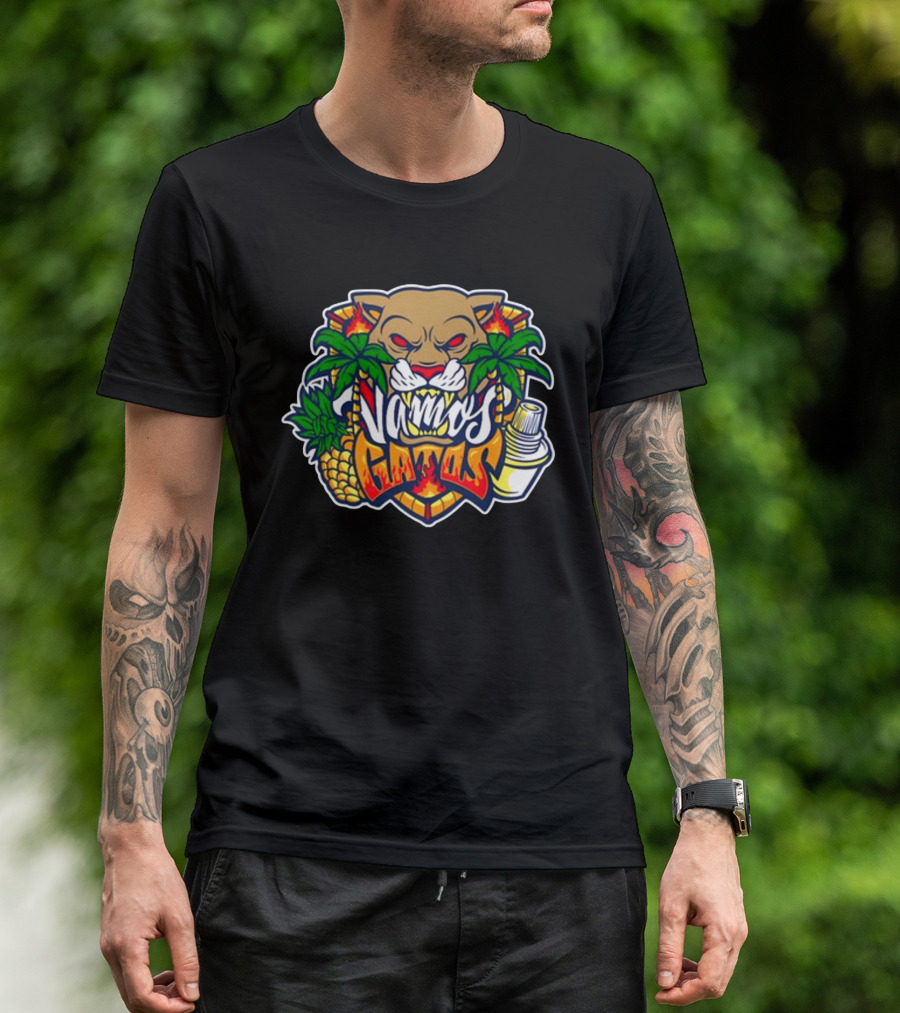 Florida Vamos Gatos 2024 Palm Trees And Pineapple Panther Face T-Shirt