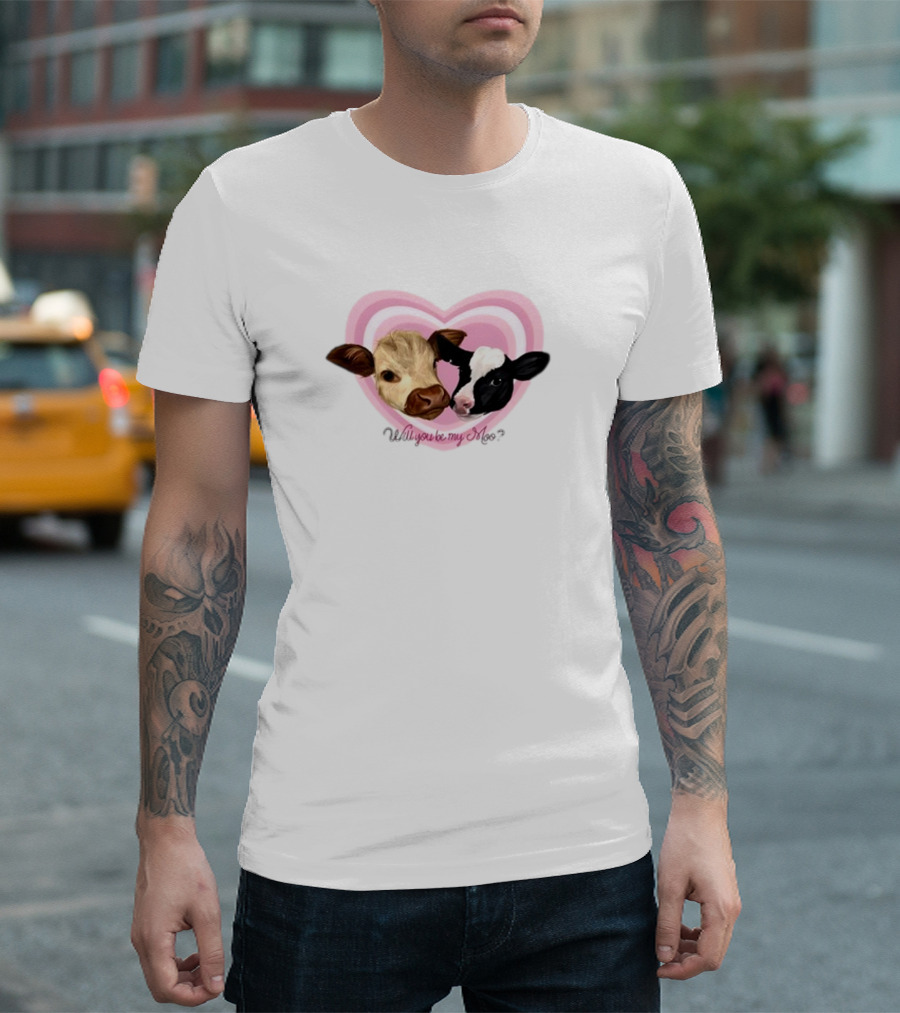 Cow Funny Will You Be My Moo Heart Cute Cow Image T-Shirt