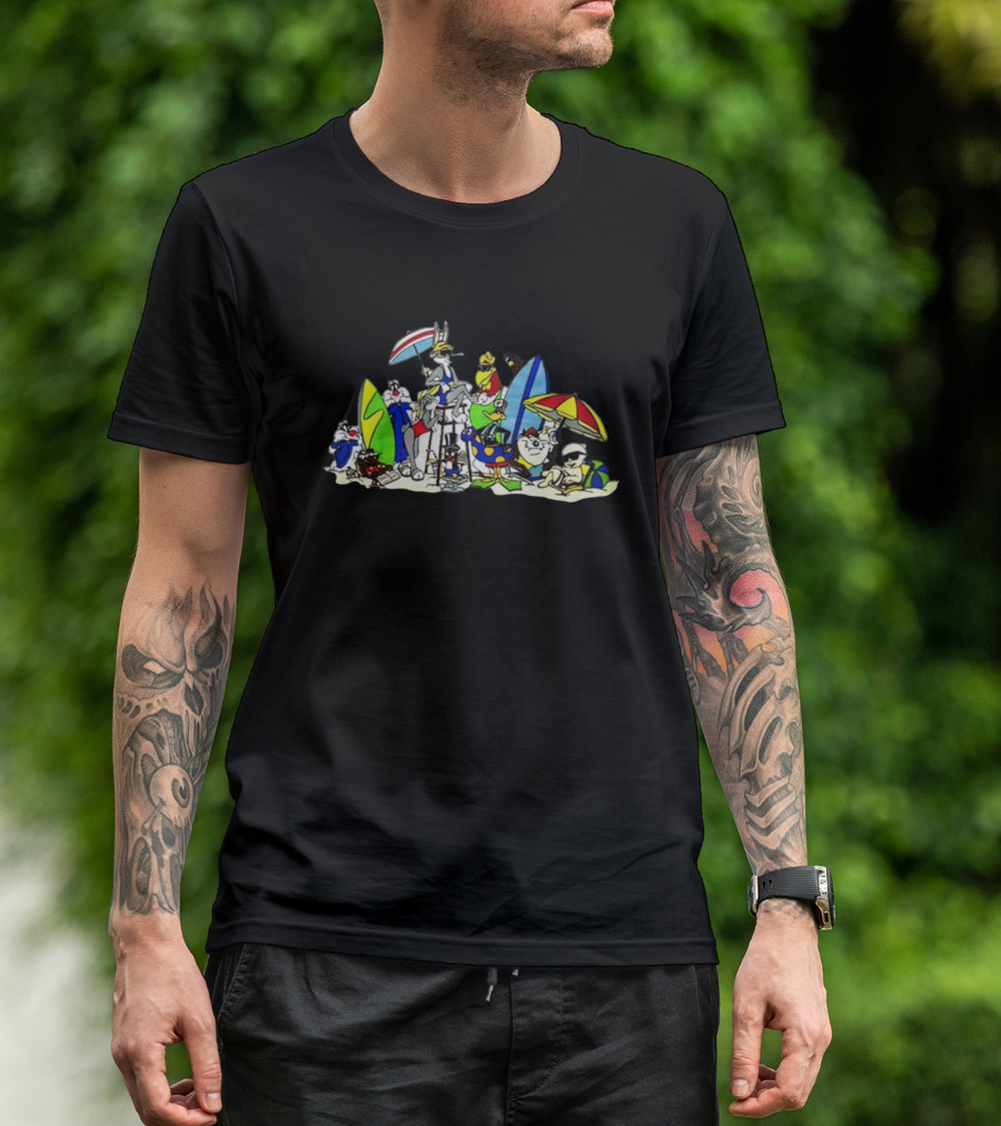 Warner Bros Looney Tunes Surfing Bugs Daffy Taz Beach Fun T-Shirt